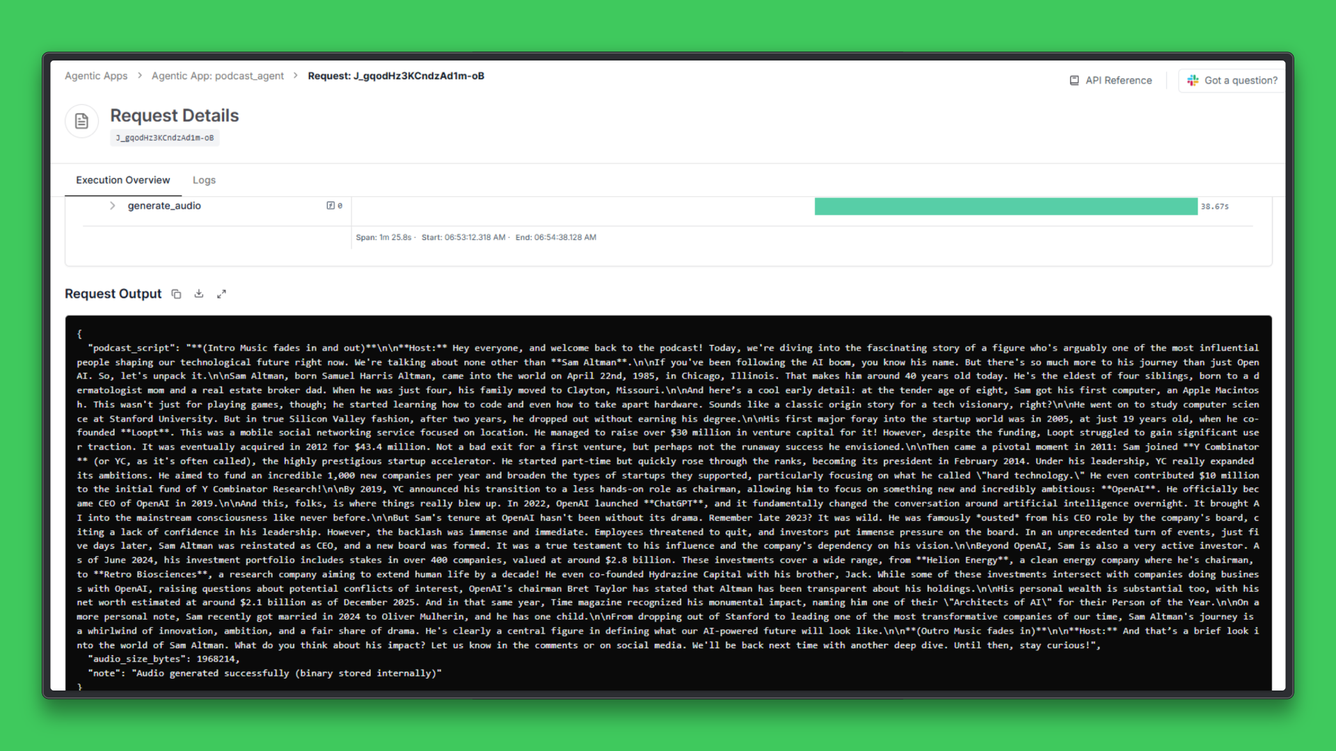 Tensorlake execution timing