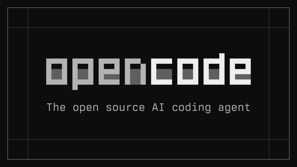 OpenCode wordmark with the tagline "The open source AI coding agent"
